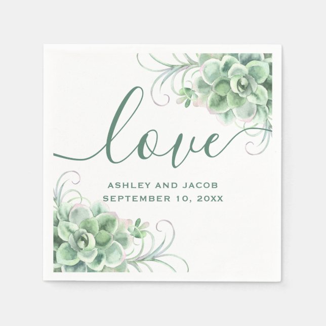 Serviette En Papier Aquarelle succulente. Mariage de cactus floraux (Devant)