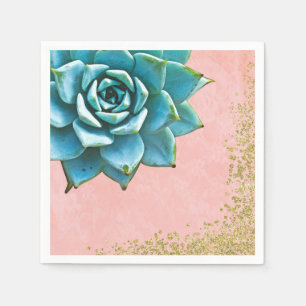 Serviette En Papier Aquarelle Succulente Parties scintillant or dentel