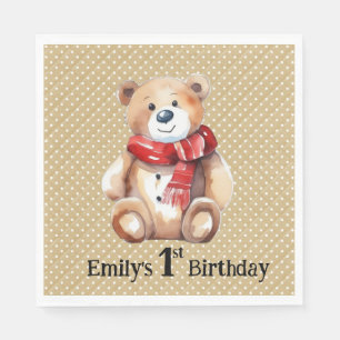 Serviette En Papier Aquarelle Teddy Bear 1er anniversaire
