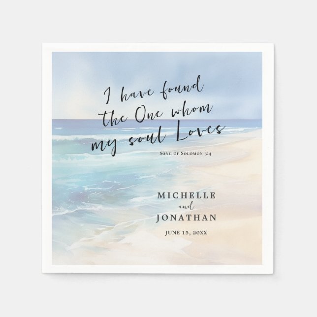 Serviette En Papier Aquarelle tendance plage Ocean Christian Mariage (Devant)