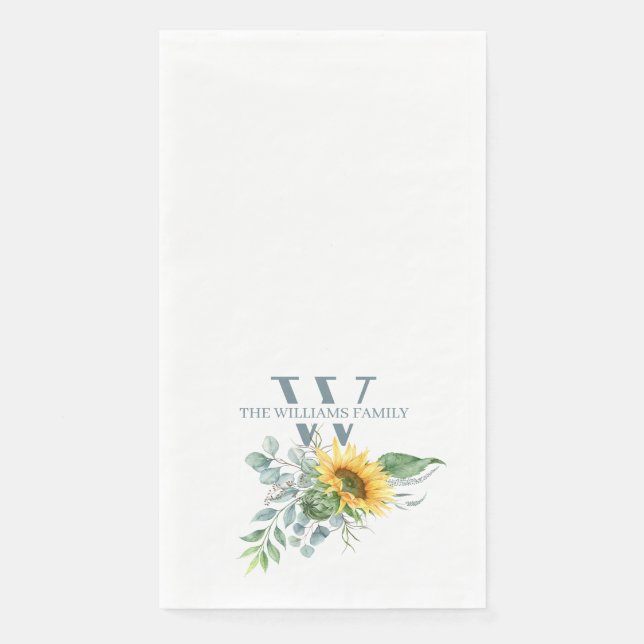 Serviette En Papier Aquarelle Tournesol Monogramme Papier Serviettes c (Devant)