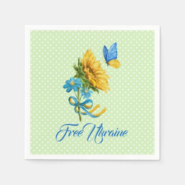 Serviette En Papier Aquarelle Tournesol & Papillon Ukraine Support (Devant)