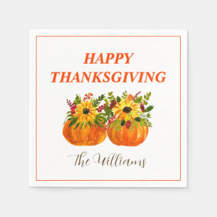 Serviette En Papier Aquarelle Tournesol Thanksgiving Citrouilles Autom