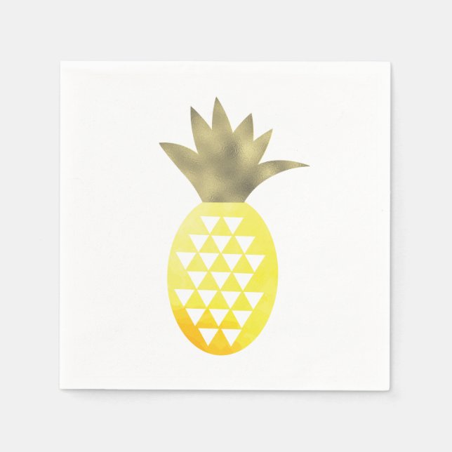 Serviette En Papier Aquarelle Tropical Feuille Dorée Ananas (Devant)