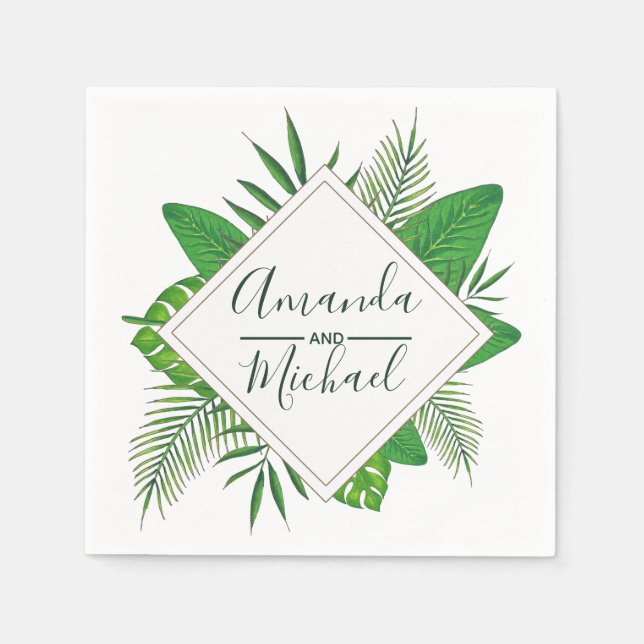 Serviette En Papier Aquarelle Tropical Feuilles Beach Mariage (Devant)