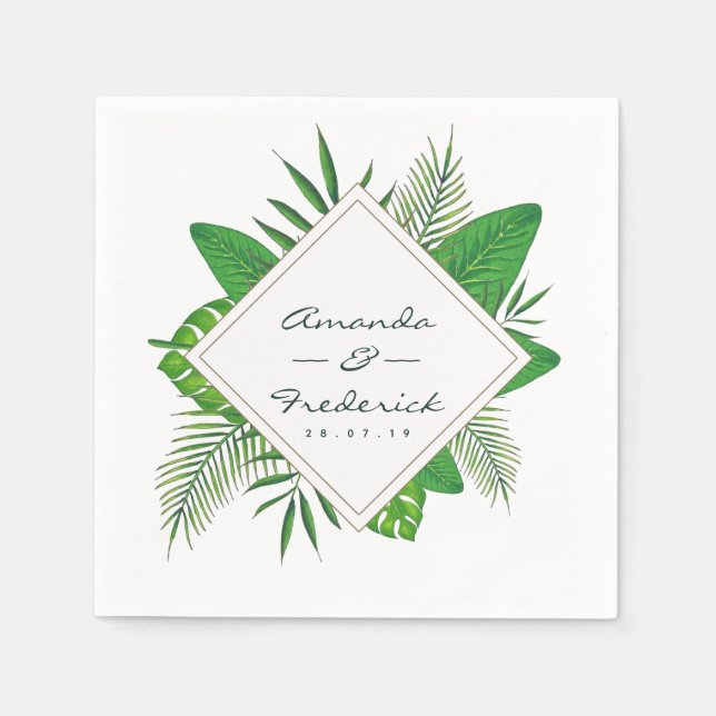 Serviette En Papier Aquarelle Tropical Feuilles Beach Mariage (Devant)