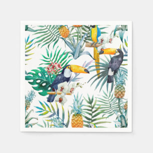 Serviette En Papier Aquarelle tropicale d'oiseau de perroquet d'ananas