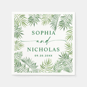 Serviette En Papier Aquarelle tropicale palme script mariage