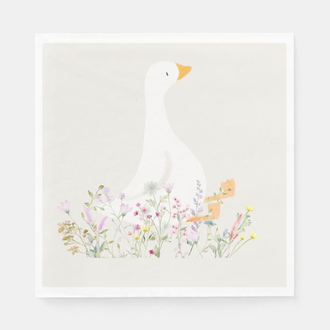 Serviette En Papier Aquarelle Une oie soie Fleur sauvage 1er anniversa (Devant)