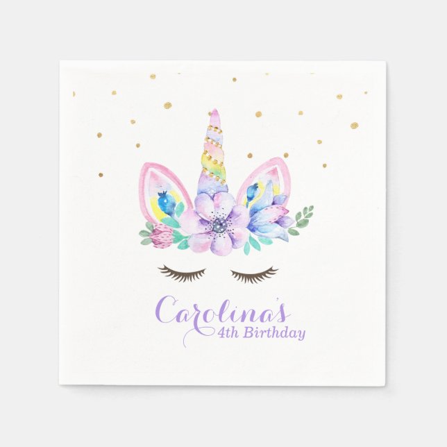 Serviette En Papier Aquarelle Unicorn Napkin (Devant)