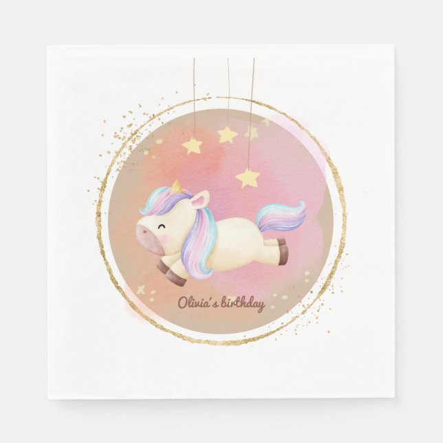 Serviette En Papier Aquarelle Unicorne Rainbow Party Napkins (Devant)