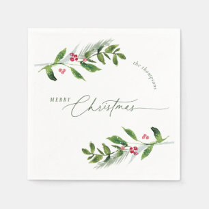 Serviette En Papier Aquarelle Végétation hivernale Noël moderne