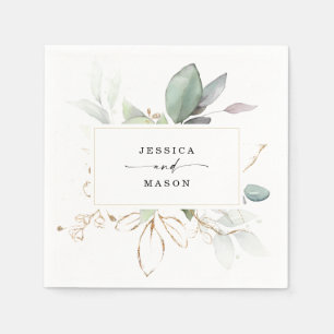 Serviette En Papier Aquarelle Verdure avec Mariage Sage et Or