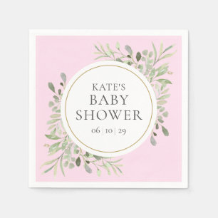 Serviette En Papier Aquarelle Verdure bébé fille rose Douche