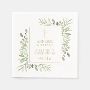Serviette En Papier Aquarelle Verdure Floral Première Communion sainte
