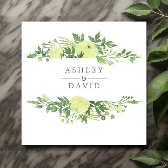 Serviette En Papier Aquarelle Verdure Jardin Floral Mariage Foliage (Créateur téléchargé)