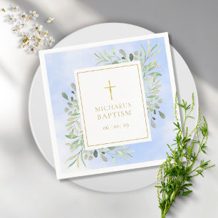 Serviette En Papier Aquarelle Vert Baptême Bleu Baptême Baptême Baptêm