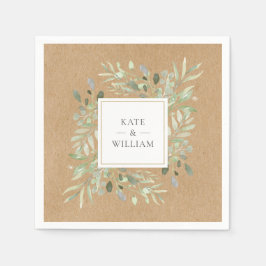 Serviette En Papier Aquarelle vert Feuille Rustique Mariage Kraft