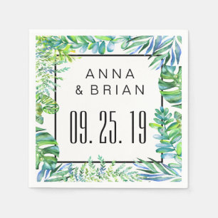 Serviette En Papier Aquarelle Vert Feuilles Personnalisé mariage ou fê