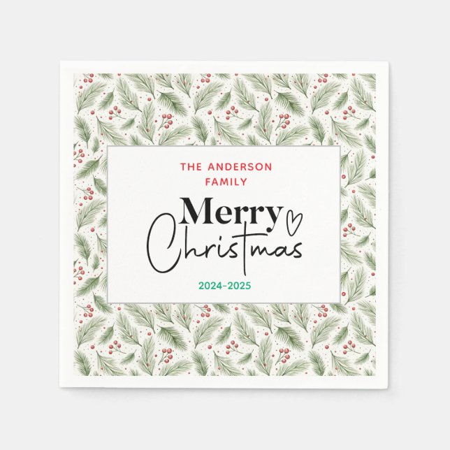 Serviette En Papier : Aquarelle Vert Grass - Fête de Noël (Devant)