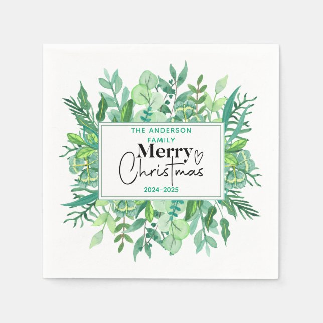 Serviette En Papier : Aquarelle Vert Grass - Fête de Noël (Devant)