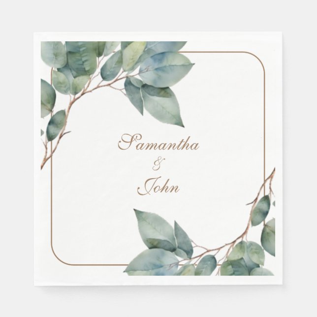 Serviette En Papier Aquarelle vert turquoise or vert verdure botanique (Devant)
