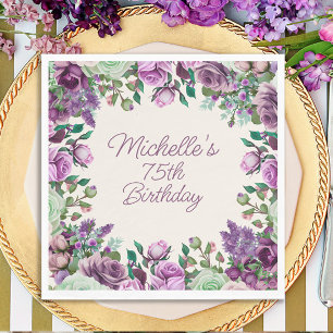 Serviette En Papier Aquarelle verte à la menthe violette Floral 75e an