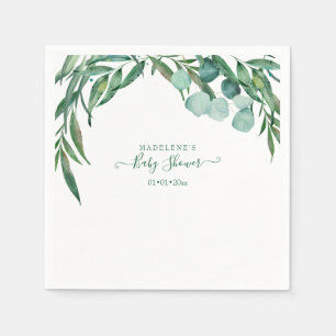 Serviette En Papier Aquarelle verte, Baby shower Eucalyptus