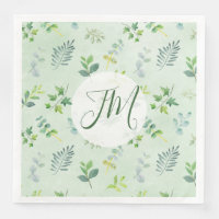 Aquarelle verte Motif Monogramme Mariage