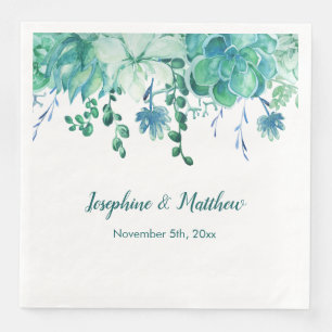 Serviette En Papier Aquarelle verte Succulents Mariages serviettes