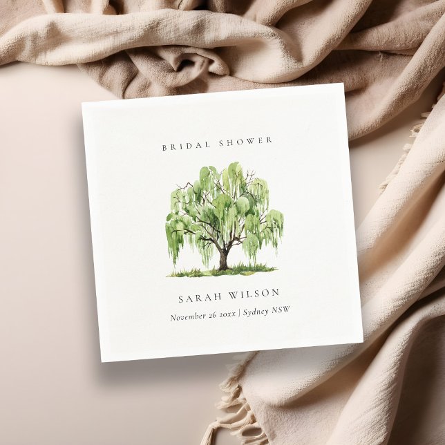 Serviette En Papier Aquarelle verte Willow Tree Fête des mariées (Créateur téléchargé)