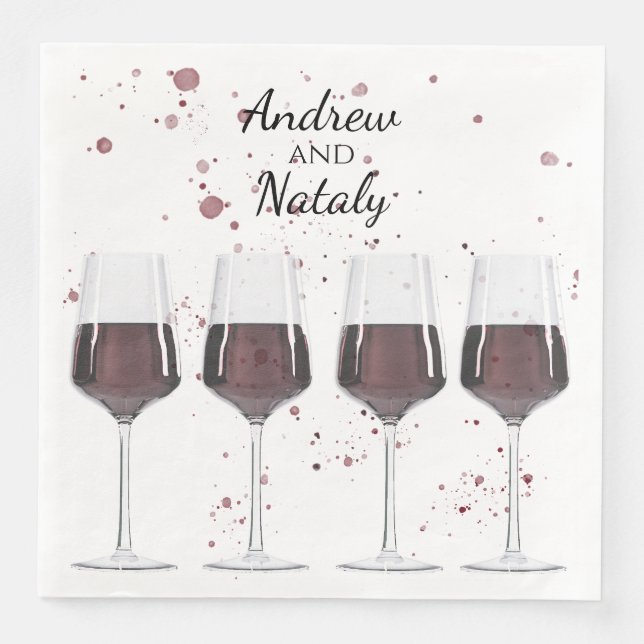 Serviette En Papier Aquarelle vin rouge soirée apéritif (Devant)