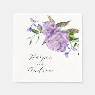 Serviette En Papier Aquarelle violet Mariage floral