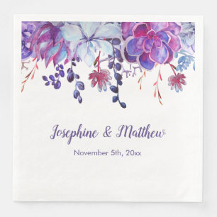 Serviette En Papier Aquarelle violet Succulents Mariage serviettes