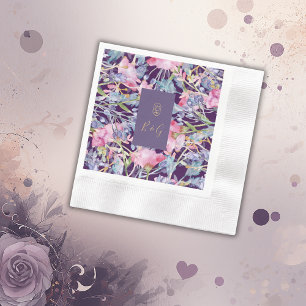 Serviette En Papier aquarelle violette fleur sauvage verdure feuillage