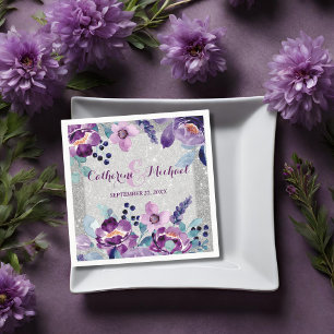 Serviette En Papier Aquarelle violette Floral et Mariage Parties scint