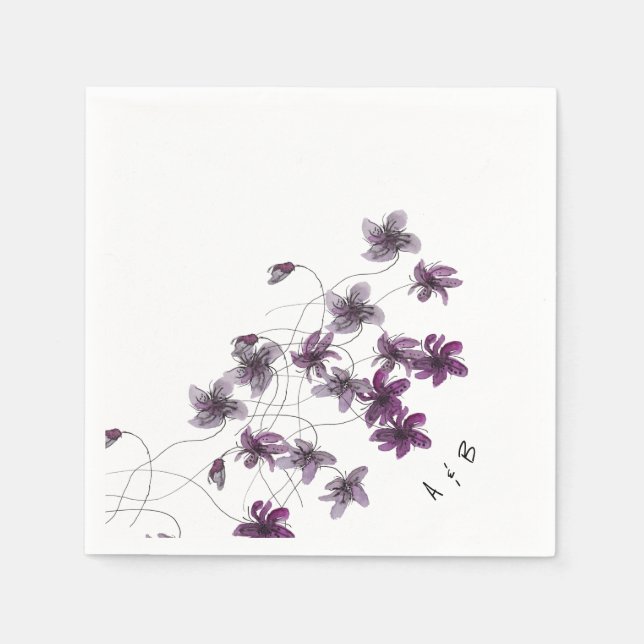 Serviette En Papier Aquarelle violette sauvage peinte à la main (Devant)