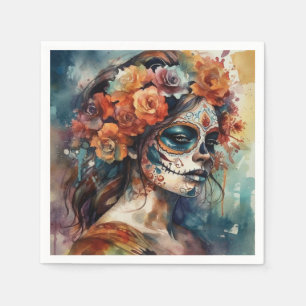 Serviette En Papier Aquarelle vive Dia de los Muertos Catrina