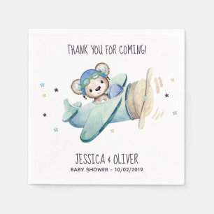 Serviette En Papier Aquarelle Whimsical Avion Pilote Ours De Conduite