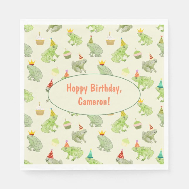 Serviette En Papier Aquarelle Whimsical Frog fête d'anniversaire (Devant)