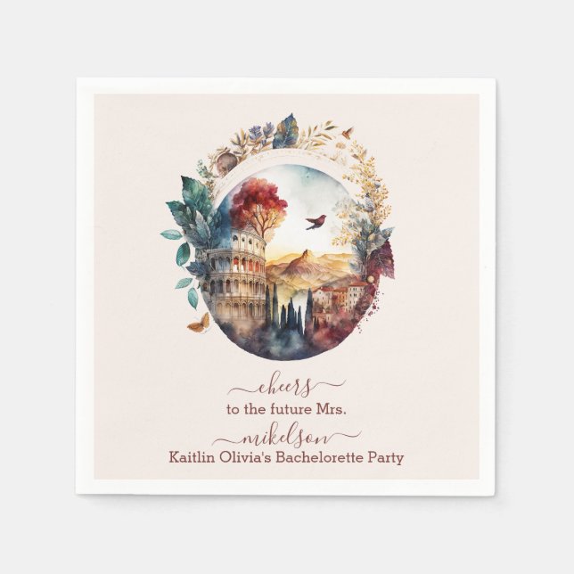 Serviette En Papier Aquarelle Whimsical Italien Destination Bridal (Devant)