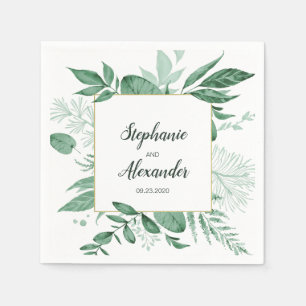 Serviette En Papier Aquarelle Wild Feuilles Hunter Mariage vert