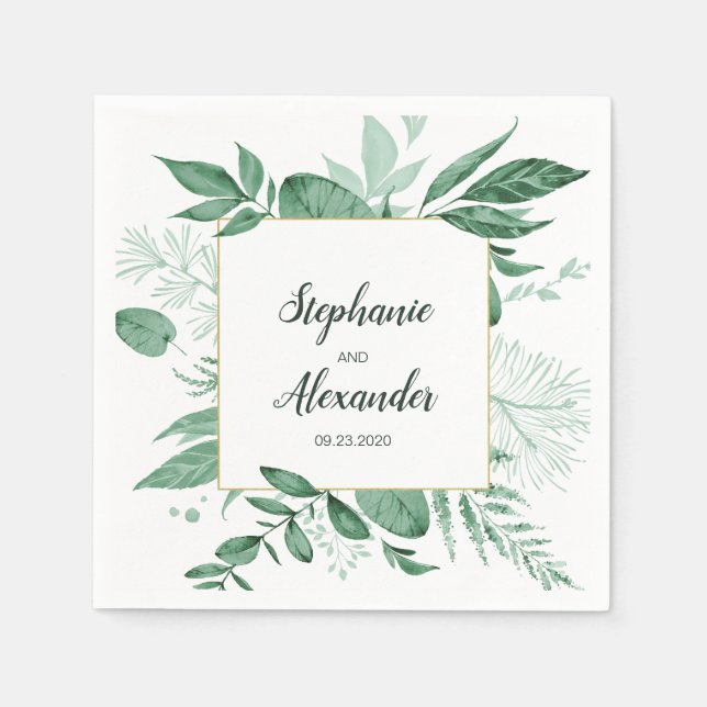 Serviette En Papier Aquarelle Wild Feuilles Hunter Mariage vert (Devant)