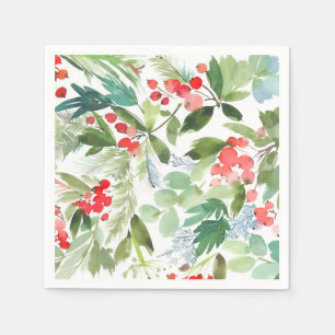 Serviette En Papier Aquarelle Winterberry Holly Noël Motif