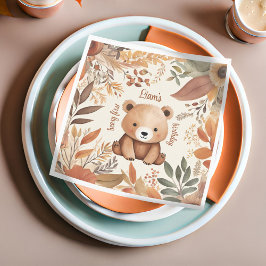 Serviette En Papier Aquarelle Woodland Premier anniversaire Bébé Ours 
