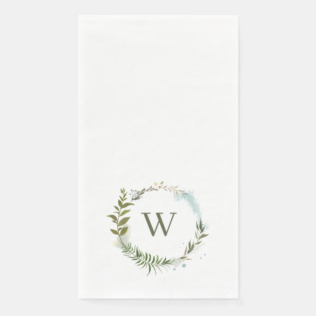 Serviette En Papier Aquarelle Wreath Classic Monogramme Papier Invité  (Devant)
