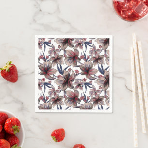 Serviette En Papier Aquarelles Crimson Floral sur blanc