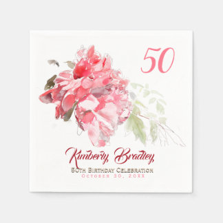 Serviette En Papier Aquarelles Peony originales 50e Anniversaire de fê