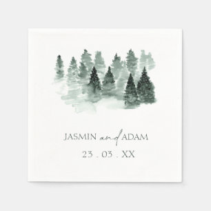 Serviette En Papier Aquarelles vertes rustiques Arbres Mariages bois