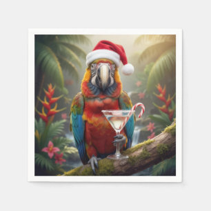 Serviette En Papier Ara perroquet de Noël avec cocktail Martini
